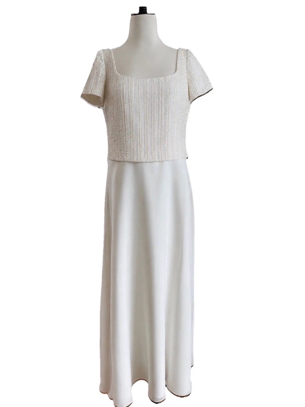 Vintage 1970s Era Ivory Beaded Sequin Pearl Maxi Formal Evening Dress